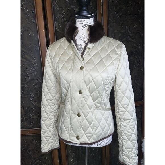 Coach Gold Quilted Jacket With Rabbit Fur Trim Women's Size S‎ - Picture 1 of 7
